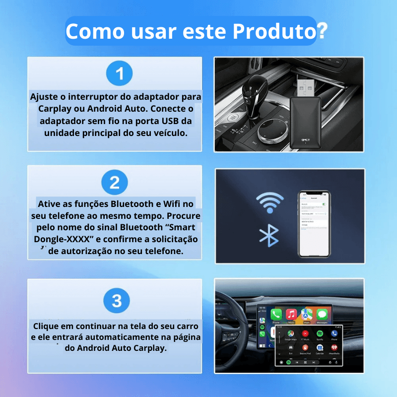 CarPlay Multimídia Sem fio para IOS e Android - Prático®