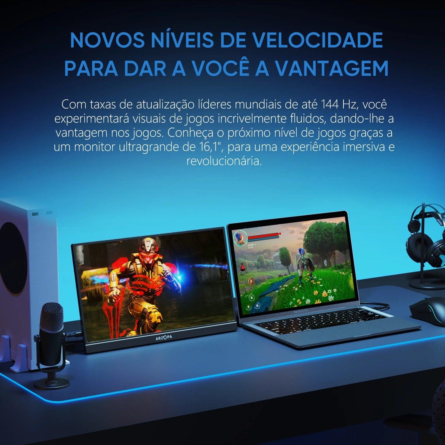 Monitor Gamer Portátil 16.1" 144hz - Prático