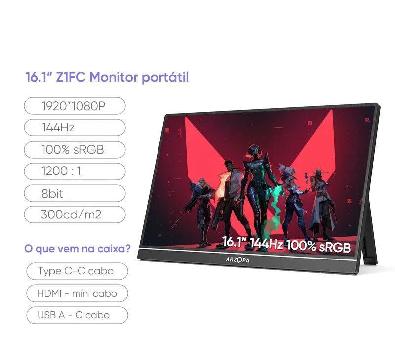 Monitor Gamer Portátil 16.1" 144hz - Prático